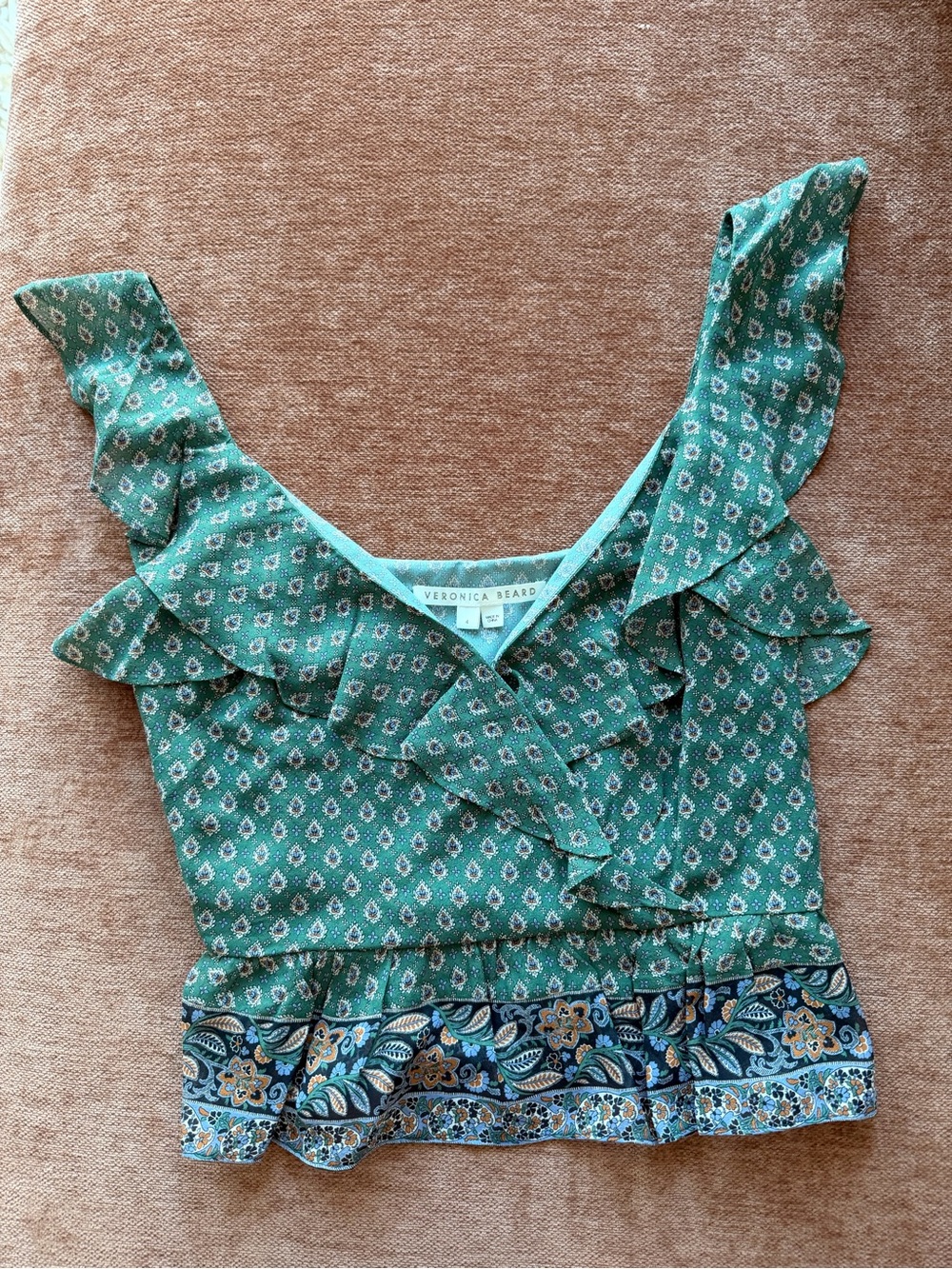 Veronica Beard Silk Ruffle Peplum Crop Top